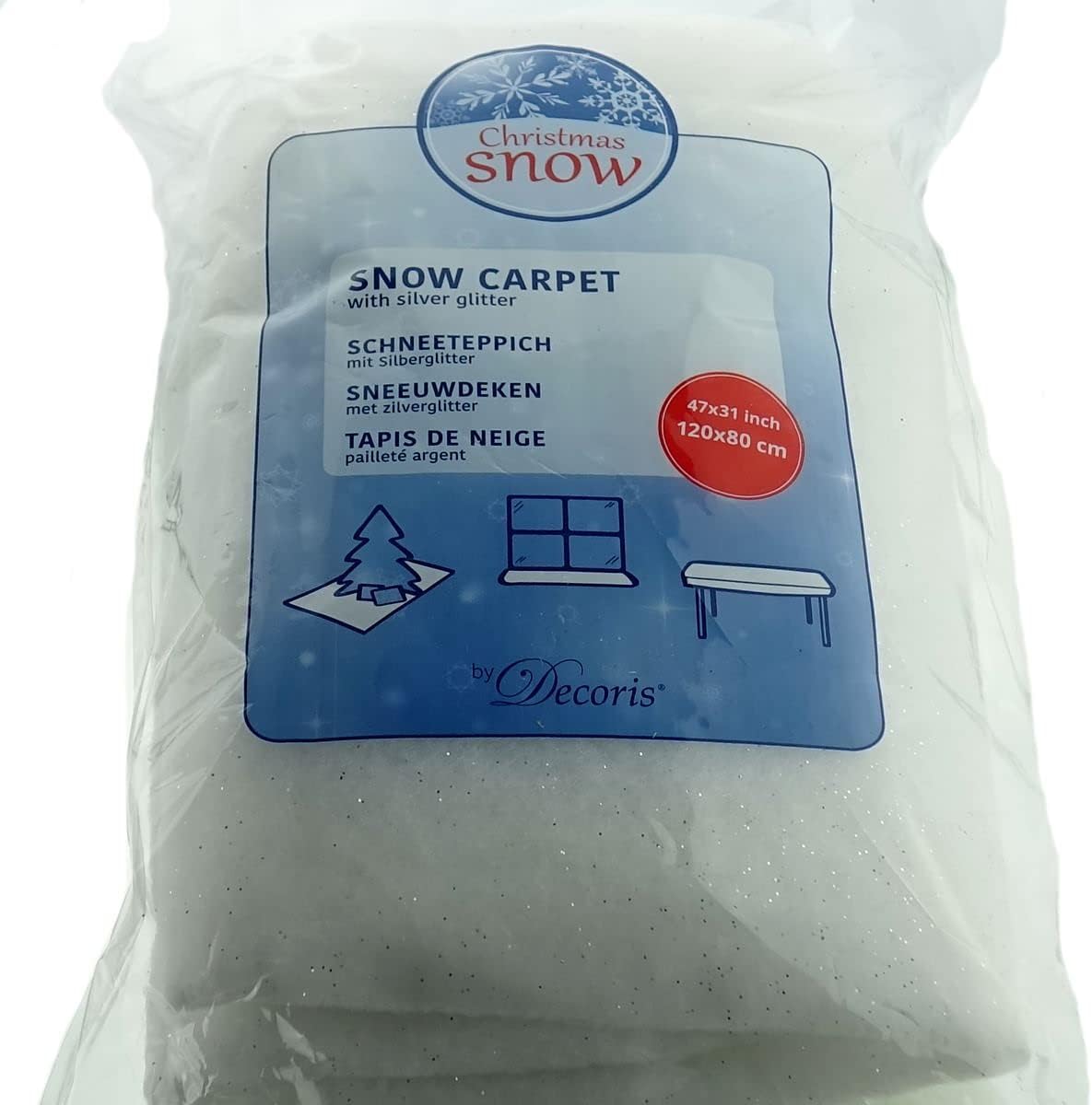 Kaemingk Artificial White Snow Carpet, Silver Glitter/Frosty Christmas