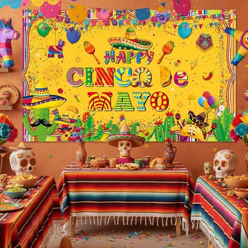 Cinco De Mayo Mexico Backdrop - 6x3.6ft Mexican Fiesta Banner Background 5 De Mayo Decorations Taco Party, Photo Booth Props for Indoor Outdoor Festival Carnival Holiday Supplies by ChenjunCo - Used condition - Image 7