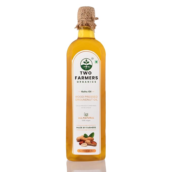 TWO FARMERS ORGANICS Groundnut Oil (1L) | Cold-pressed| Unrefined| Extra Virgin | 100% Pure and Natural Kacchi Ghani Moongfali Oil