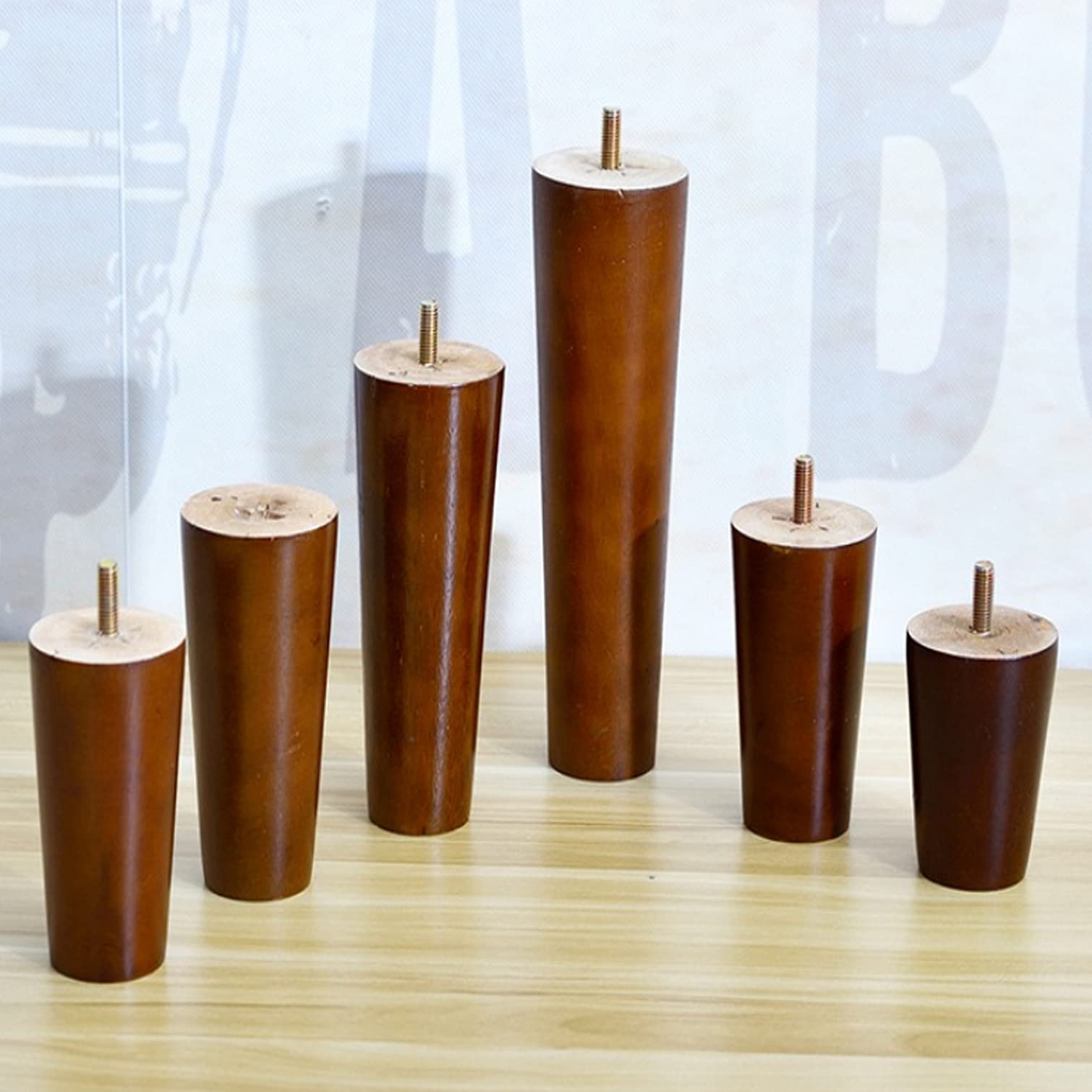 Set di 4 Gambe per Mobili In Legno Massello,Bullone M8 Colore Noce Gambe Per Divano Piedini di Ricambio,per Armadio,Sedia,Comò,Letto,Tavolino Accessori Hardware per Mobili (25cm)