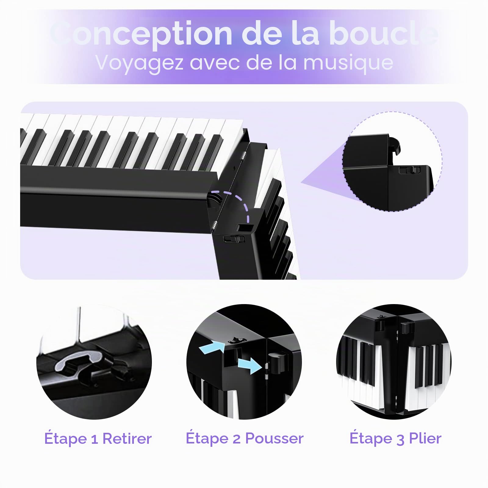 TERENCE Pliable Piano Numérique avec 88 Touches semi-lestées et Batterie de 1800mAh et interface USB MIDI avec support de partitions Bluetooth Sacs pour Clavier Câble audio Casque Pédale de sustain