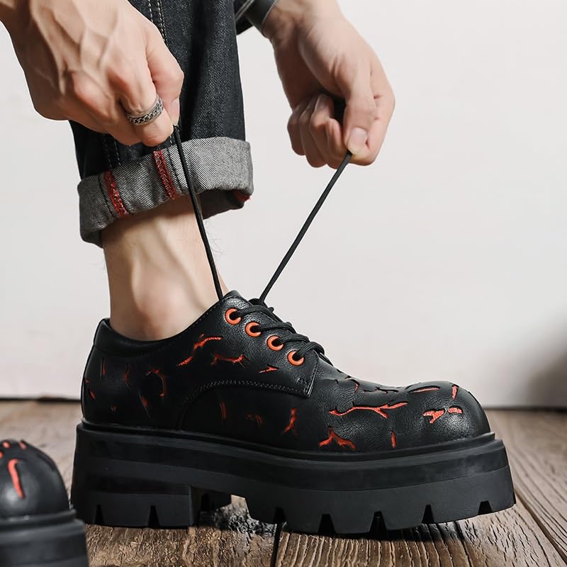 Men's Leather Platform Oxford Shoes Mens Retro Printed Patent Lace Up Dress Derby Shoes4