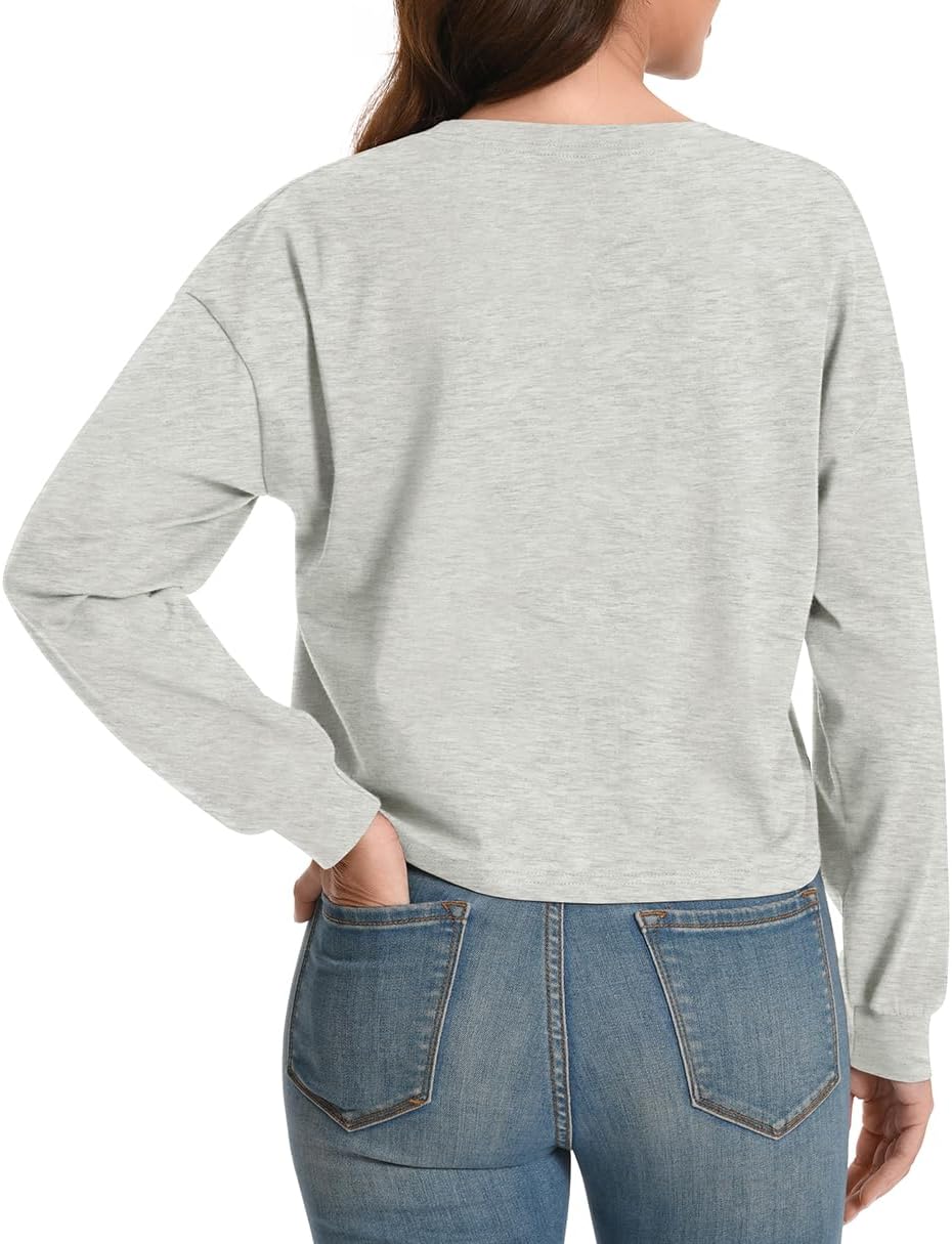 Womens Long Sleeve Crop Tops Loose Cropped Tshirt Crew Neck Tees Casual Cotton Athletic Workout Shirts - Image 4