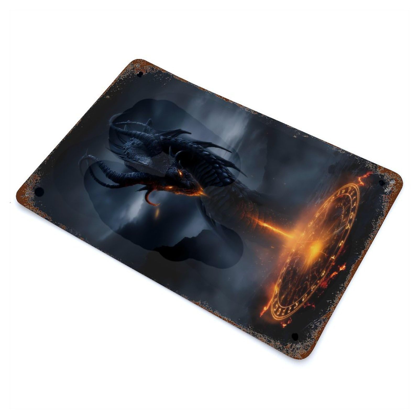 Infernal Wyrm – Summoned Flame of The Abyss Rust Effect Tin Sign 11.8"x7.9", Novelty Wall Decor for Garage, Pub Or Kitchen