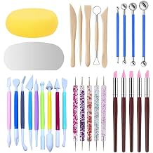 30Pcs Clay Sculpting Tool Set, Polymer Clay Kit with Silicone Sculpting Brushes, Wooden Carving Tools, Ball Stylus, Dotting Pens & Smoothing Sponge, Multi-Function Craft Tools for Pottery, Ceramic