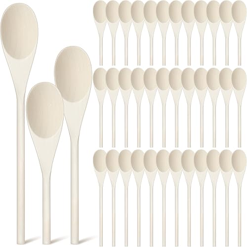 Nosiny Juego de 48 cucharas de madera de 8, 10, 12 pulgadas, regalos para mamá, juego de cucharas de madera ovaladas para servir, cucharón para sopa