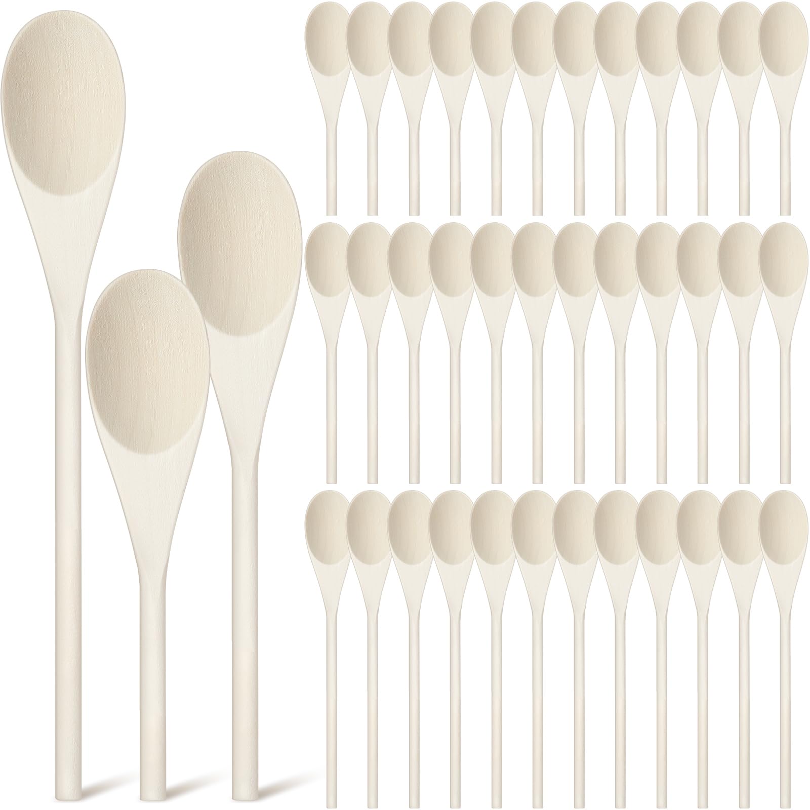 Nosiny 48 Pcs 8, 10, 12 Inch Wooden Spoons Gifts for Mom Oval Wooden Cooking Spoons Set Wood Serving Spoon Sauce Soup Stirring Ladle for Kitchen Cooking Baking Stirring Eating Tasting Cookware