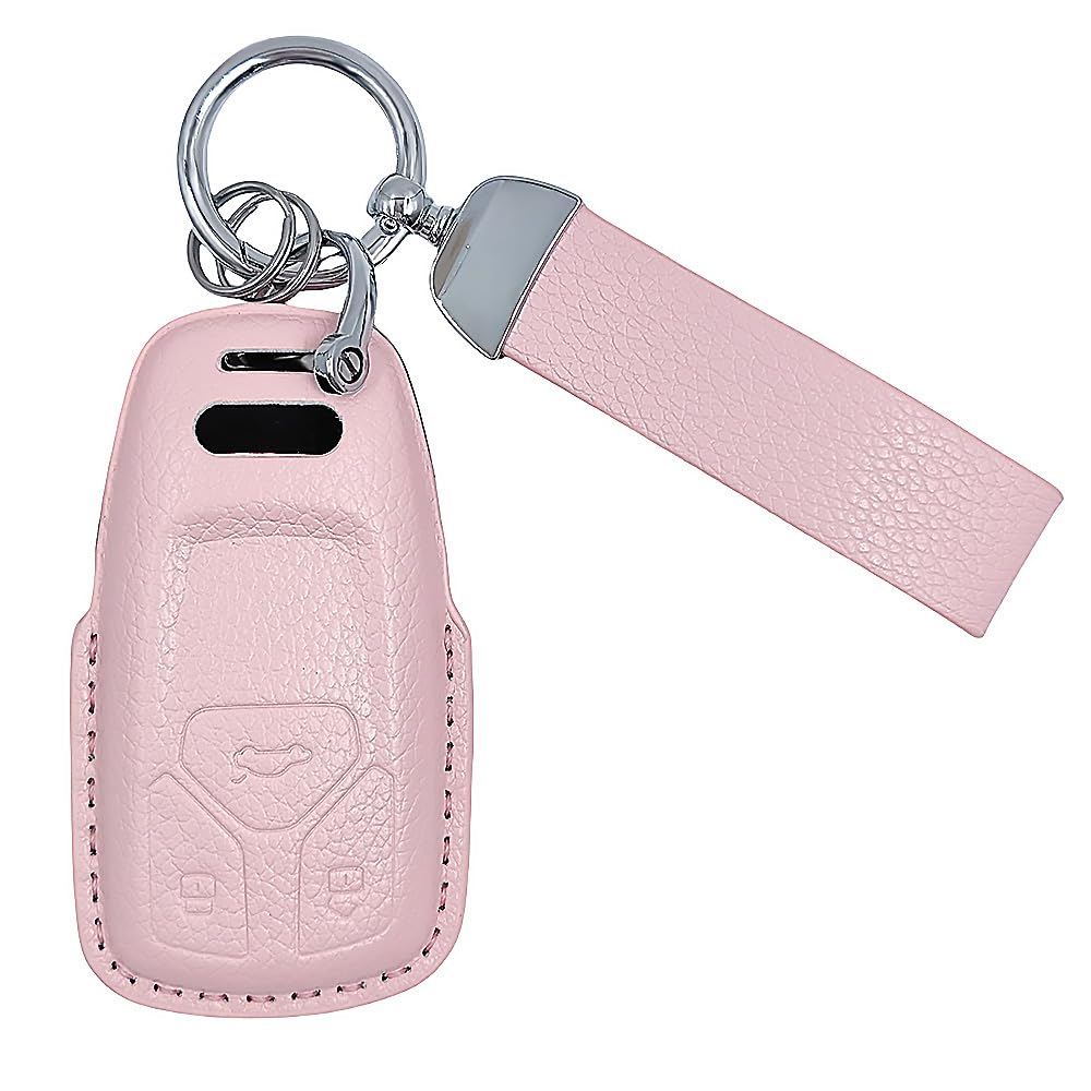 Kirain Unisex Pink A Brown Car Key Case Protector Compatible With Audi A4 S4 Rs4 B9 A5 S5 Rs5 F5 A3 A6 A7 A8 A4l A6l Q2 Q3 Q5 Q7 Sq5 Sq7 S7 R8 4M D5 Tt Tts 3 Buttons Auto Key Shell Protective Sleeve (Pink A)