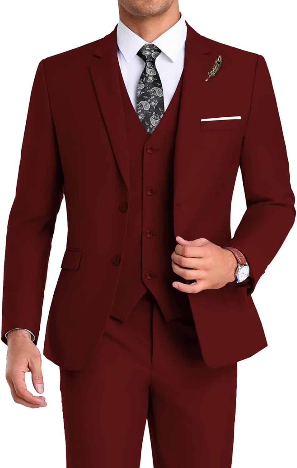 Men Suit 3 Pieces Slim Fit Jacket Vest Pant with Tie