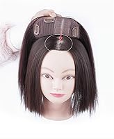 Vista 3 de LXUE Parte superior de cabello humano con base de seda natural para mujeres con cabello gris y delgado, parte superior de base de 5 x 5.5 pulgadas