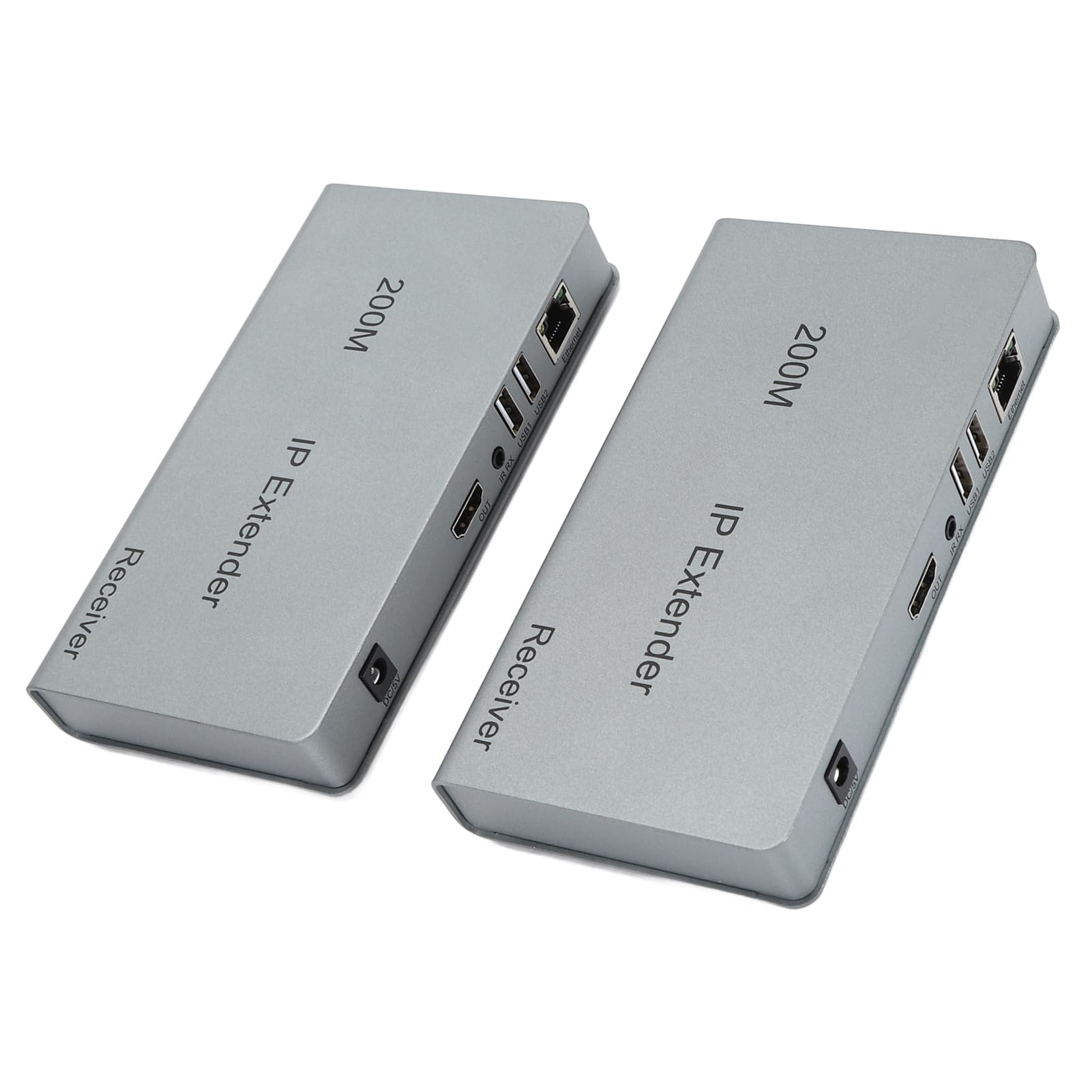 Extension IP KVM 200 M, Interface Multimédia HD KVM sur IP pour Cat5e Cat6, Contrôle USB, Matériel Pur Plug and Play, Entrée Vidéo 1080p (Prise UE)