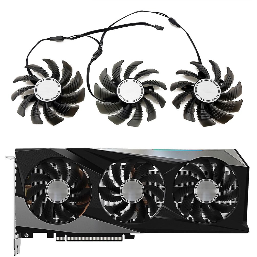 3Pcs/ Lot T128010SU 75mm 12V 4Pin Graphics Card Cooling Fan Replacement for Gigabyte GeForce RTX 3060 3060Ti Eagle RTX 3070 3070Ti Radeon RX 6500XT 6600XT 6700XT Gaming Video Card Cooler Fans (3PC)