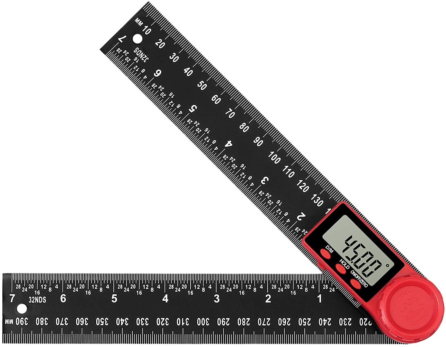 Digital Angle Finder, 4 in 1 Protractor Ruler Spirit Level Digital Goniometer 9'' 360°Angle Gauges with Horizontal Vertical Circle Level Bubble LCD Display Inch MM Scale Rulers Measuring Tool