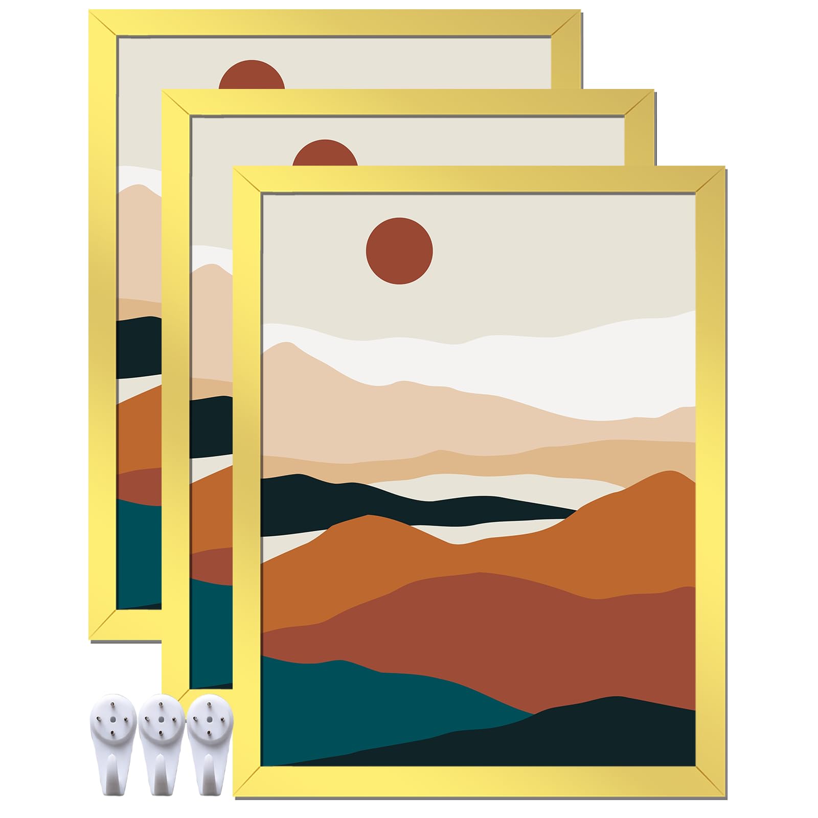 ijuerybai Gold 17x22 Picture Frame Set of 3, High Transparent Frame for 17 By 22 Photo Collage Canvas Poster Size Wall Mount and Tabletop Horizontally Vertically (Gold, 17 x 22 inches)