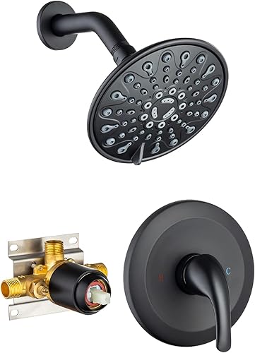 Grifo de ducha de un solo mango de níquel cepillado, sistema de ducha equilibrado a presión, 6 funciones, cabezal de ducha de mano con manguera