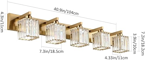 Miniatura 3 de Aipsun Lámparas de tocador de baño, lámpara de tocador de cristal, 5 luces, moderna de latón para baño (excluye bombilla)