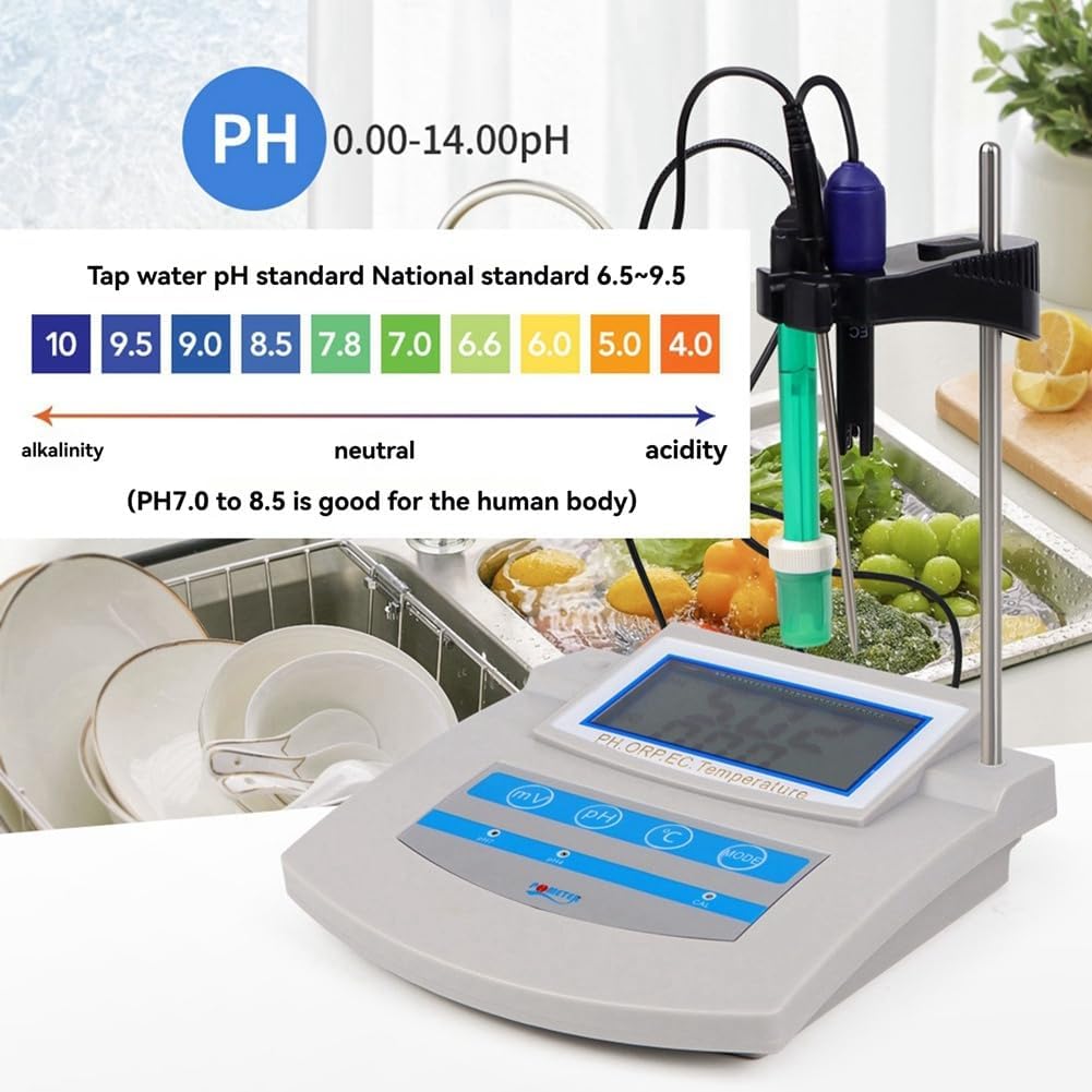 6-in-1 Water Quality Tester PH, TDS, EC, ORP, Temp Benchtop Analyzer for Lab, Aquarium, Pool, Drinking Water US Plug