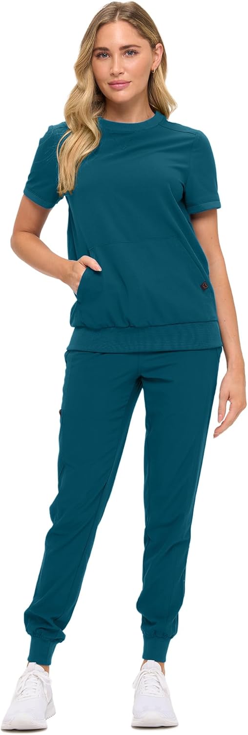 Women’s Scrub Set – Soft Stretch Fabric, Modern Fit Jogger Pants & Crew Neck Top - Image 2