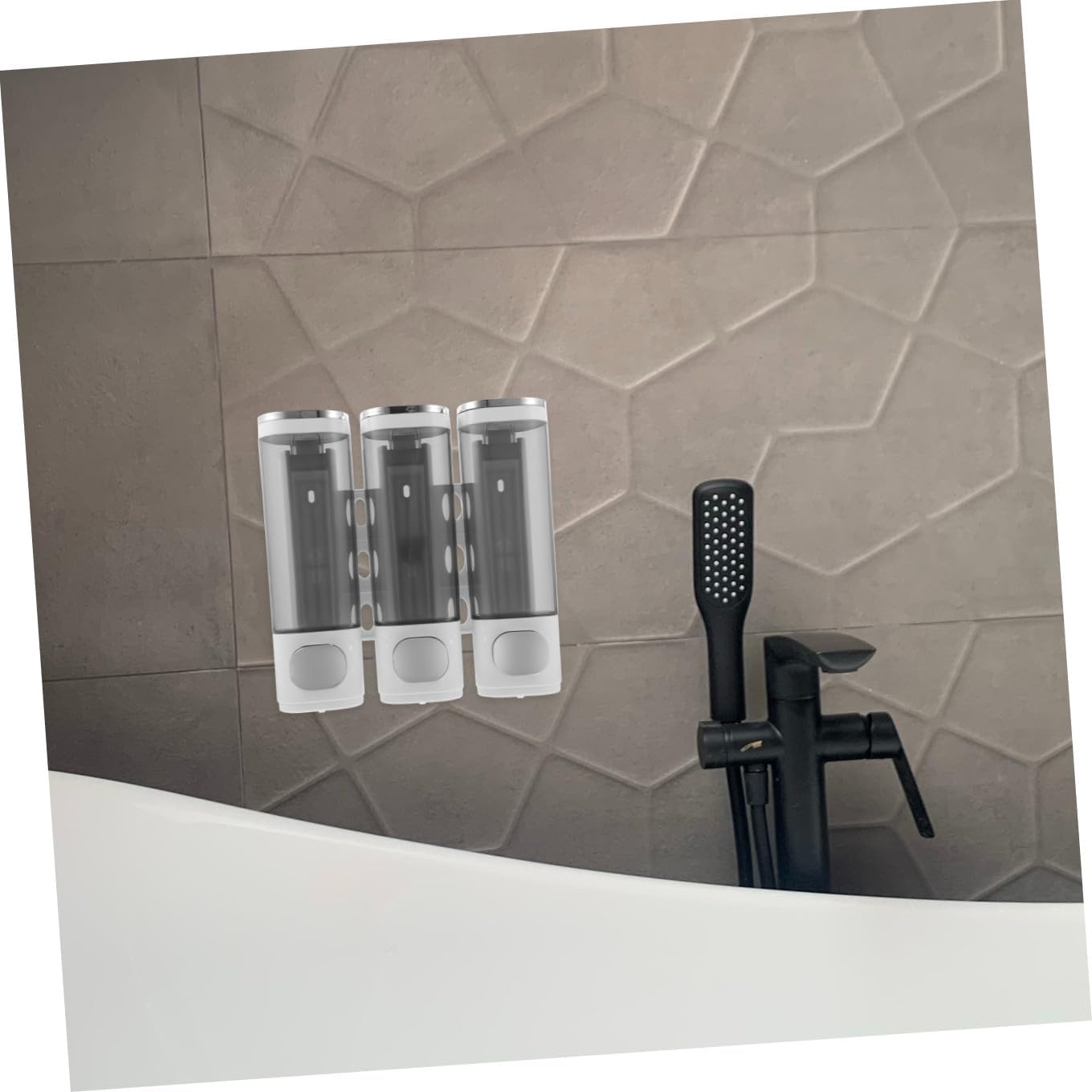 Uonlytech Manual 3-in-1 Wall Mounted Soap Dispenser with Electroplated White Finish, Triple Chamber Shampoo Conditioner and Liquid Soap Holder for Shower Room Bathroom
