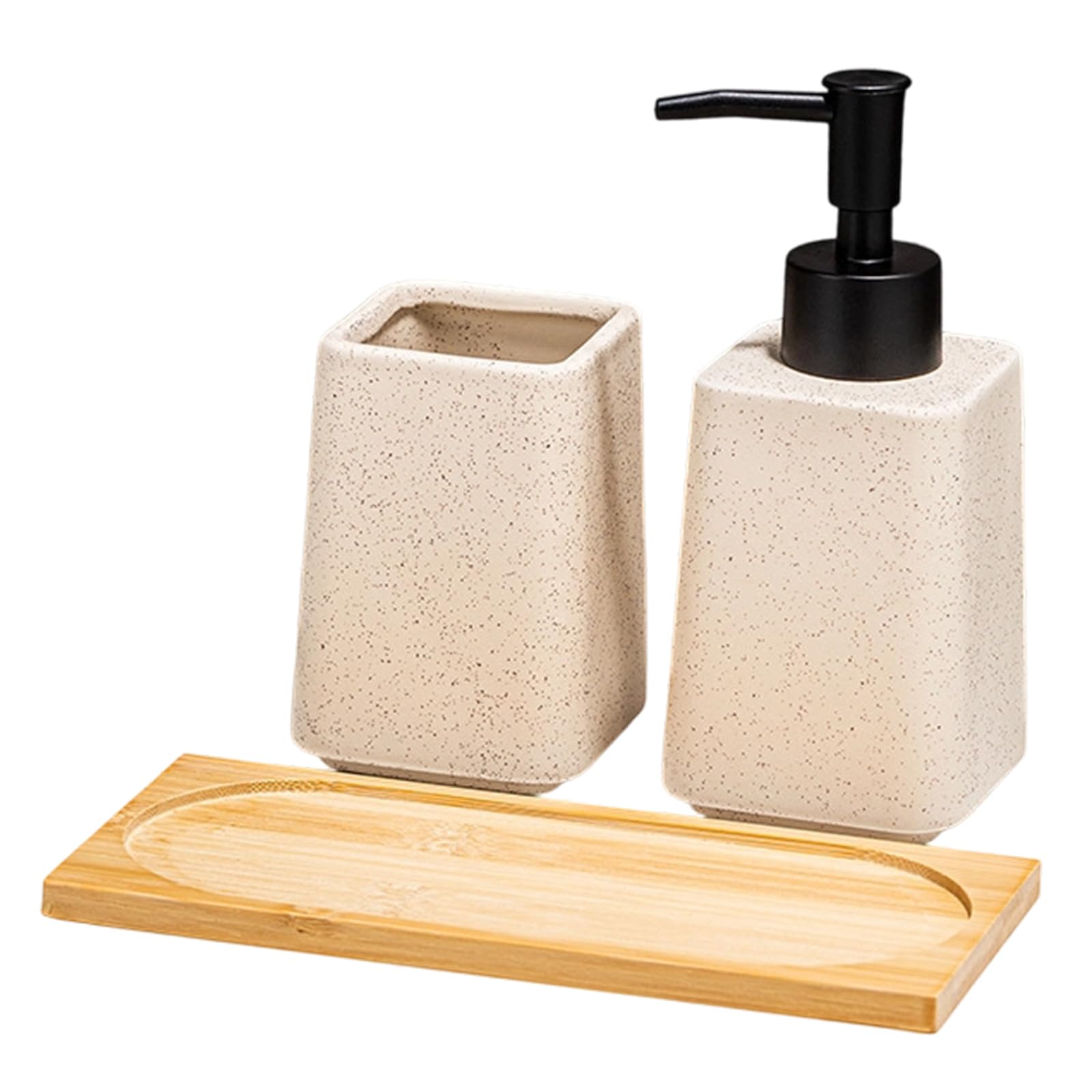 Juego de 3 accesorios de baño de cerámica con acabado pulido y bandeja