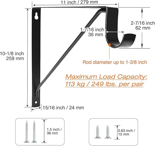 Vista 7 de Paquete de 4 estantes de armario resistentes y soportes de barra, soportes de estante de armario montados en la pared, soportes de estante