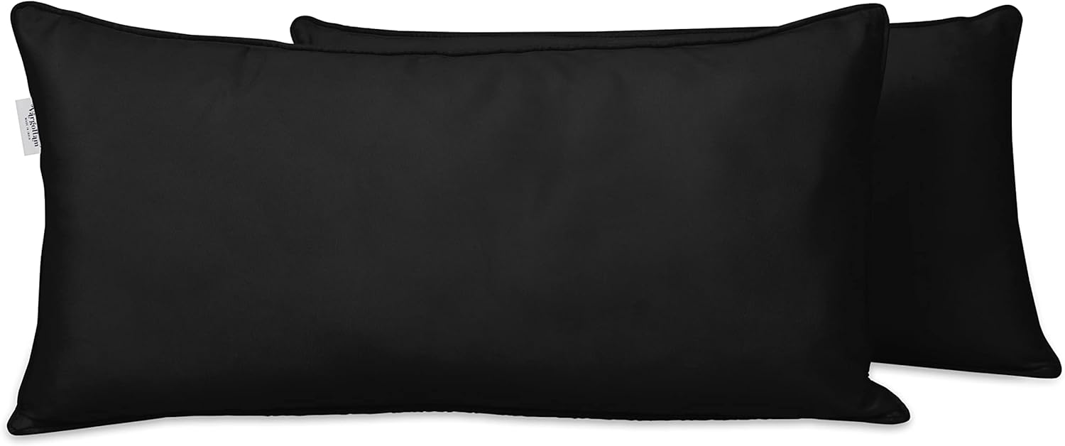 Indoor/Outdoor Polyester Fabric Lumbar Pillow Cover, All-Weather Waterproof Rectangular Cushion Case for Patio Furniture, 16 x 24 Set of 2-Black 16" x 24" Black