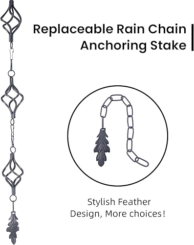 Miniatura 5 de Aseneat Juego de jaula para pájaros de 8.5 pies, cadenas de hierro forjado para canaletas con adaptador para drenaje y estaca de anclaje, 13 jaulas