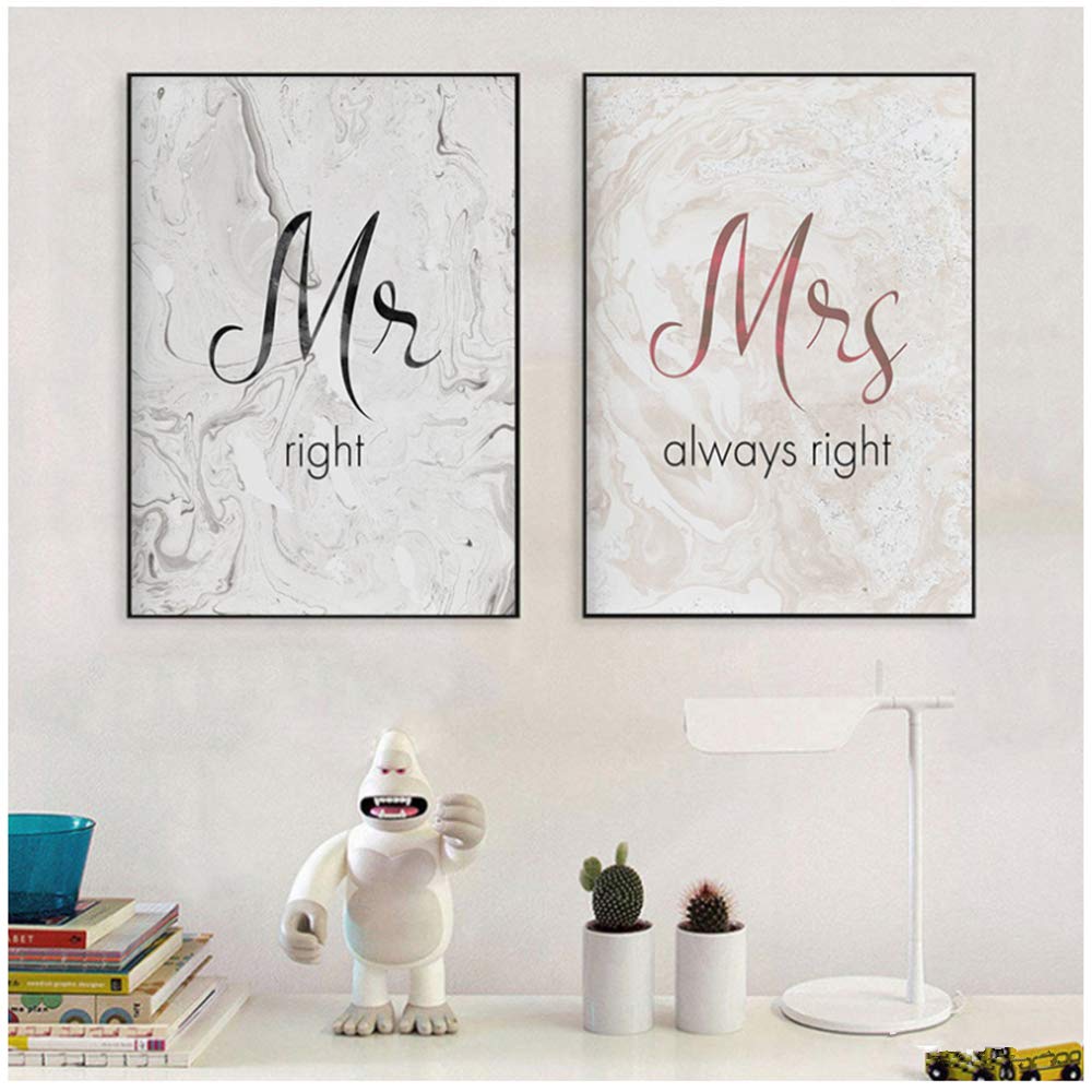 Pintura de la Lona Impresiones románticas Cartel Pareja Arte de la Pared Mármol Dormitorio Principal Decoración Decoración de la Boda Imágenes-50x70cm con Marco