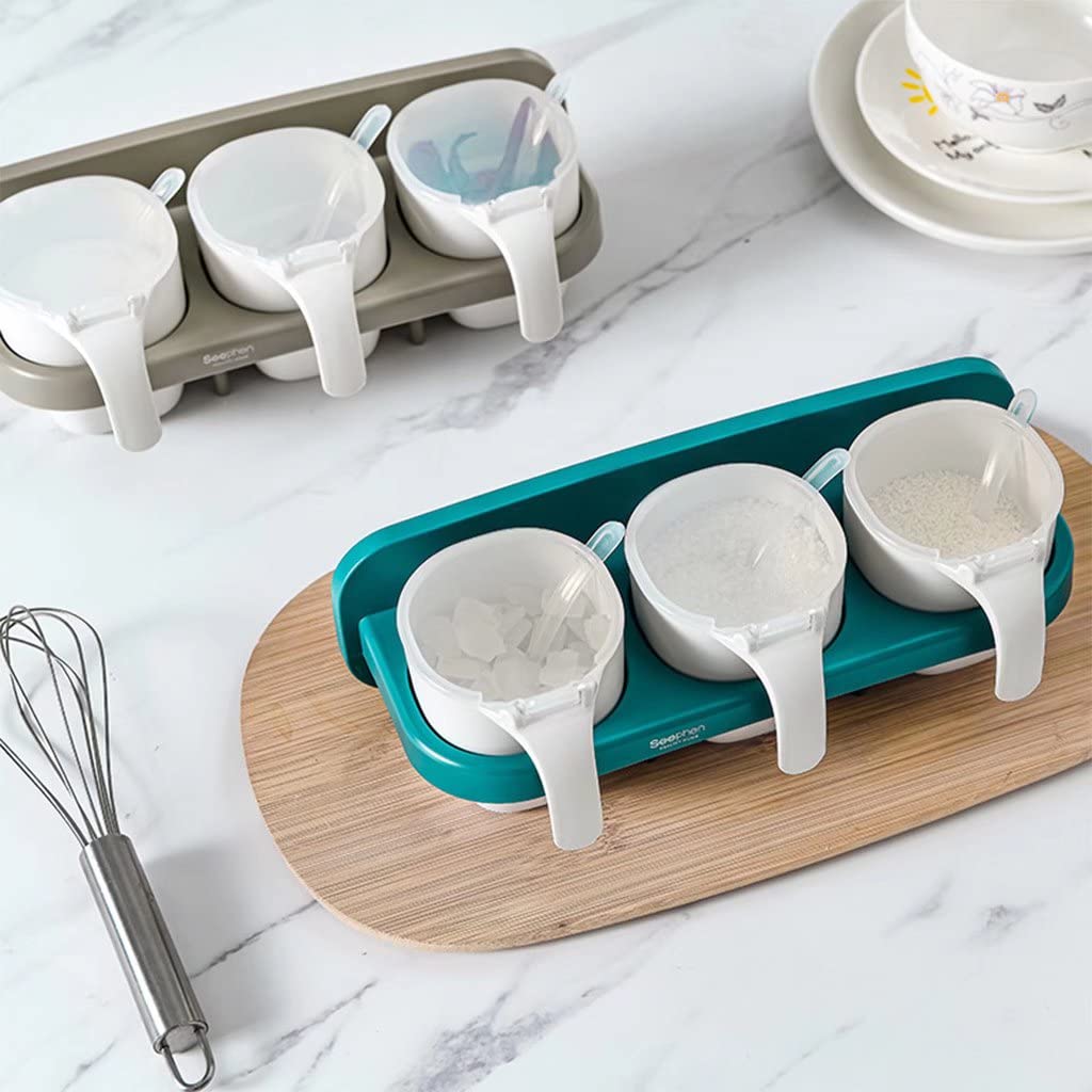 Boîte à épices Hangable Spice Container Spice Box Set Pot à épices en Plastique avec Cuillère Couvercle et Base (Lot de 4 Gris) (Couleur : Gris, Taille : 36 * 12 * 9cm) (Vert 27 * 12 * 9cm)