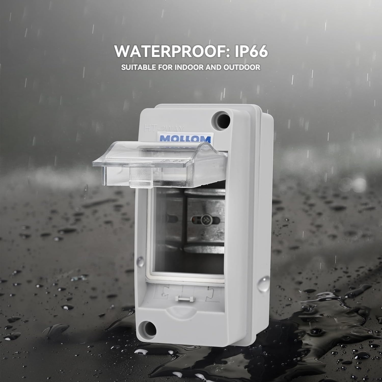 MOLLOM 2 Way Circuit Breaker MCB Distribution Protection Box with DIN Rail, IP65 Waterproof,for Indoor and Outdoor - Image 3