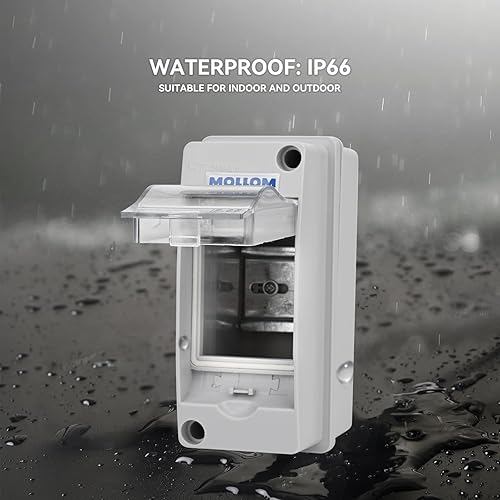 Miniatura 3 de MOLLOM Caja de protección de distribución MCB del disyuntor de 2 vías con carril DIN, impermeable IP65, para interiores y exteriores