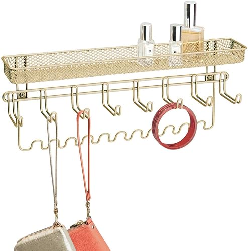Miniatura 7 de mDesign Organizador decorativo de metal para accesorios. Para colgar en la pared y guardar collares, pulseras, anillos, aretes, lentes de sol,