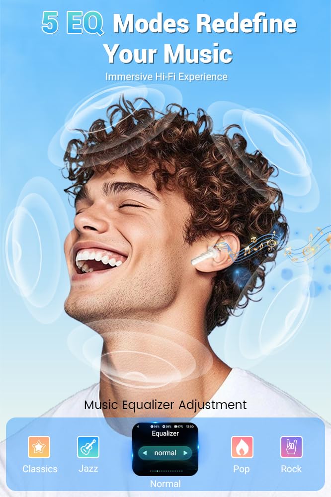 Auriculares inalámbricos, Bluetooth 5.4, cancelación activa de ruido ANC con funda inteligente para pantalla táctil, tiempo de reproducción de 60 horas para deportes y trabajo, sonido estéreo de