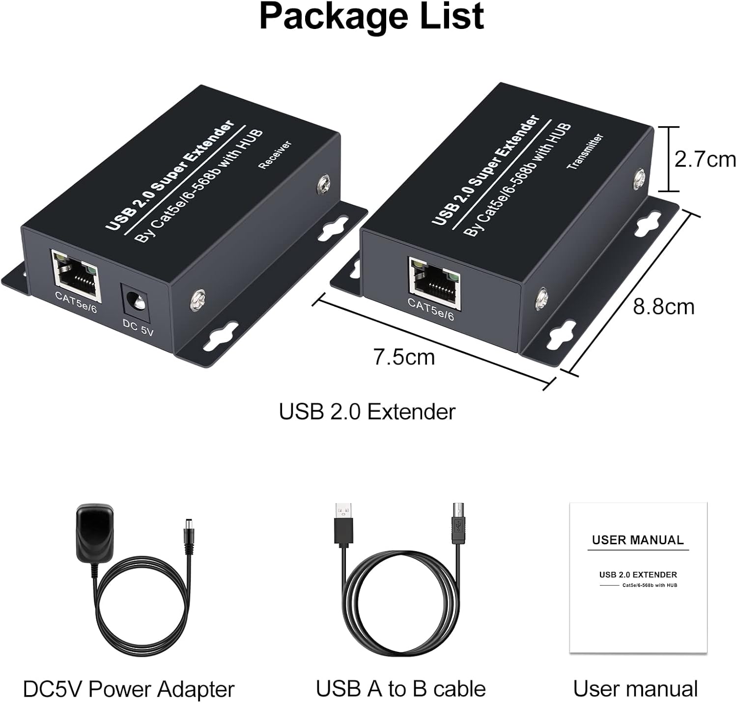 USB Extender Over Ethernet 200ft USB2.0 HUB RJ45 Cat5e 6 up to 480Mbps with Power Adapter 2 Cameras Work in Sync Support Windows MacOS Android Linux