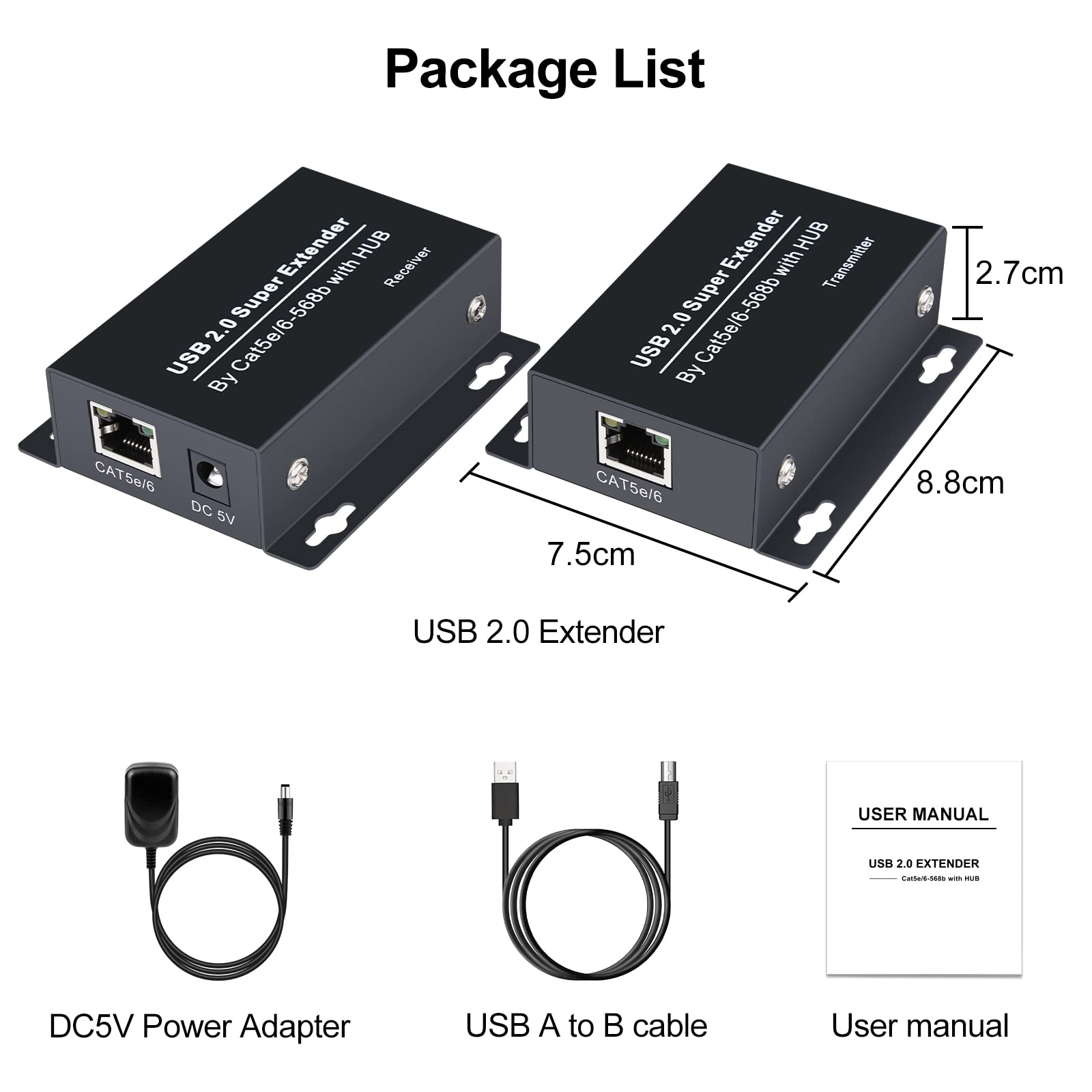 USB 2.0 Extender 196 ft 60m USB Ethernet via RJ45 Cat5e 6 fino a 480Mbps Sincronizzazione del lavoro di due webcam Supporta Windows Android PC Web Camera Linux ecc
