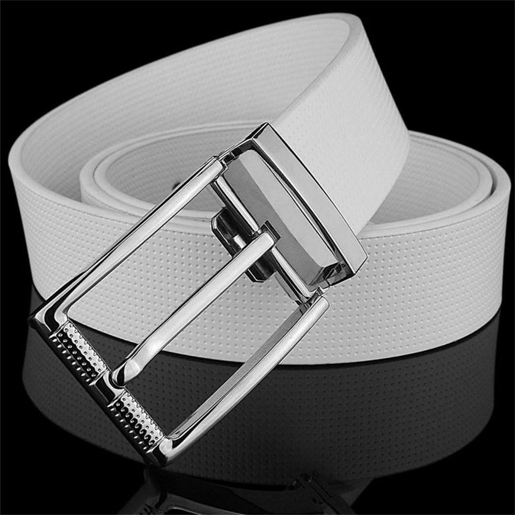 Men's Leisure White Classic Pin Buckle Genuine Leather Belt Casual For Cowboy Style