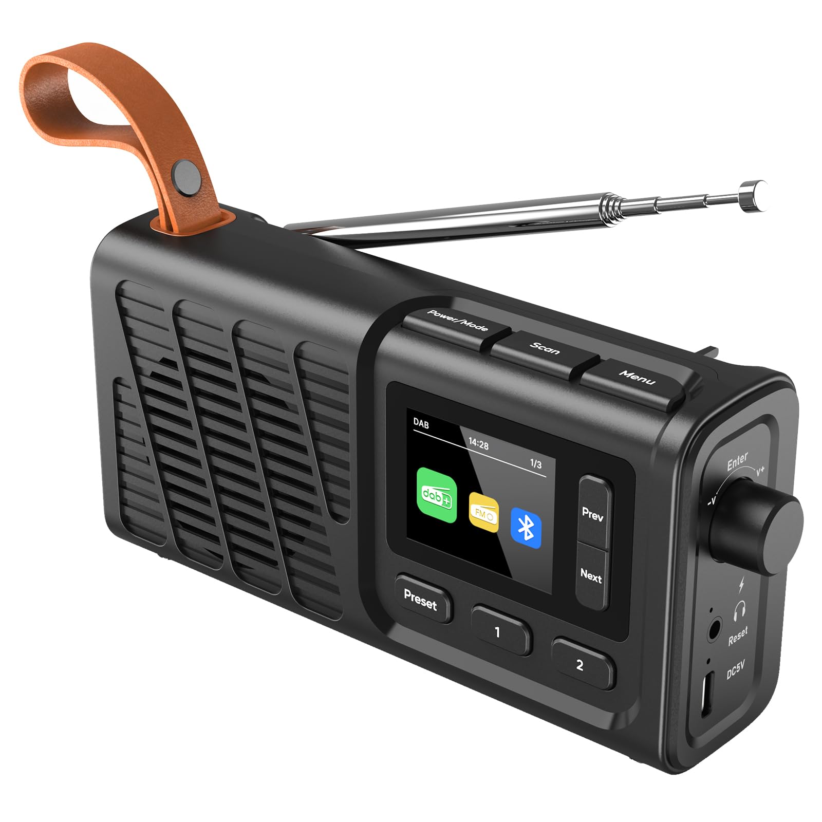 Radio portatile DAB+/FM con Bluetooth, radio da cucina con cavo o batteria da 2200 mAh, radio digitale FM con jack per cuffie, doppia sveglia, 40 preimpostate, display a colori