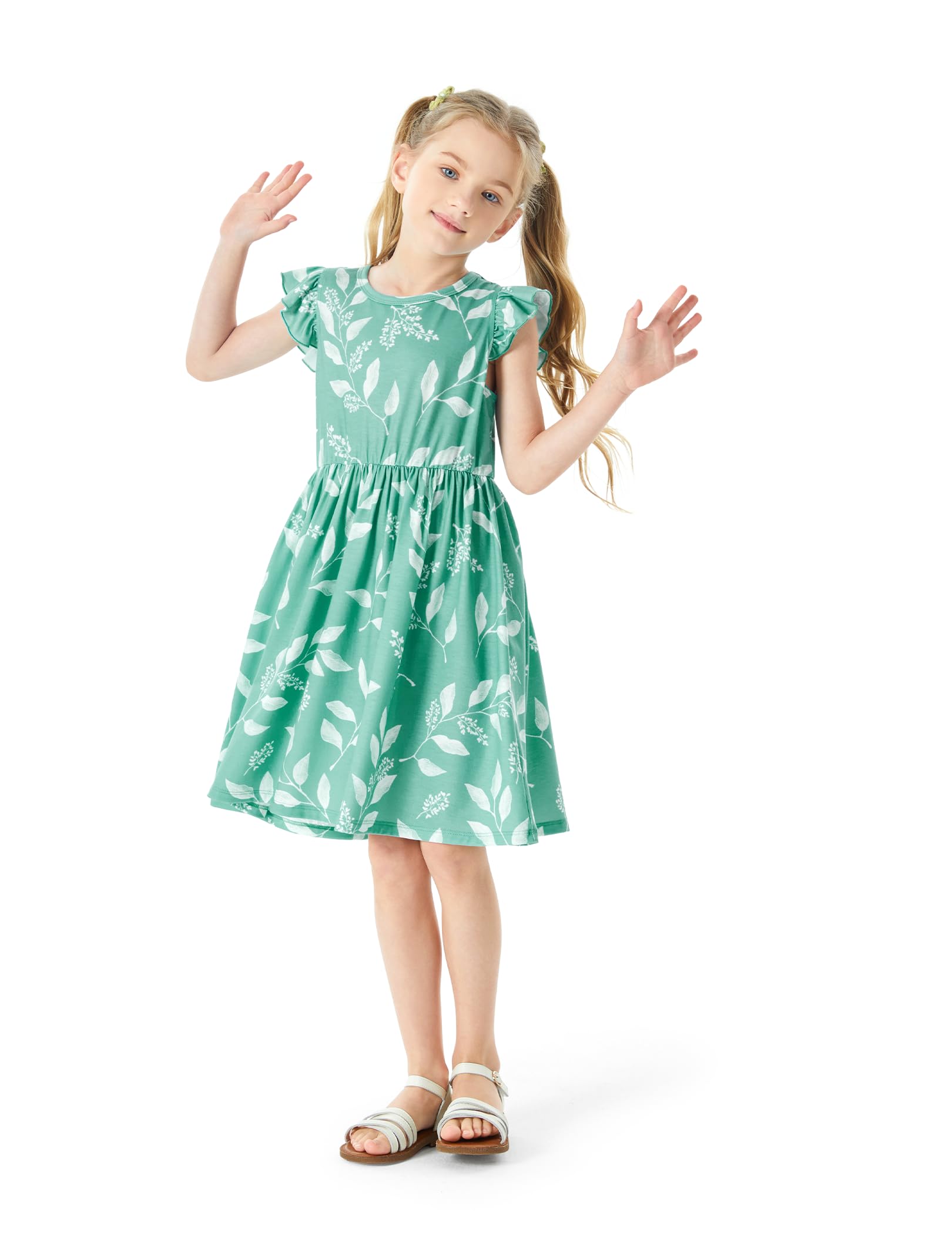 PATPAT Vestito per Bambina Senza Maniche, Vestito per Neonata con Stampa di Foglie e Dinosauri Gonna per Bambini per Spettacolo di Matrimonio di Compleanno, da 18 Mesi a 6 Anni
