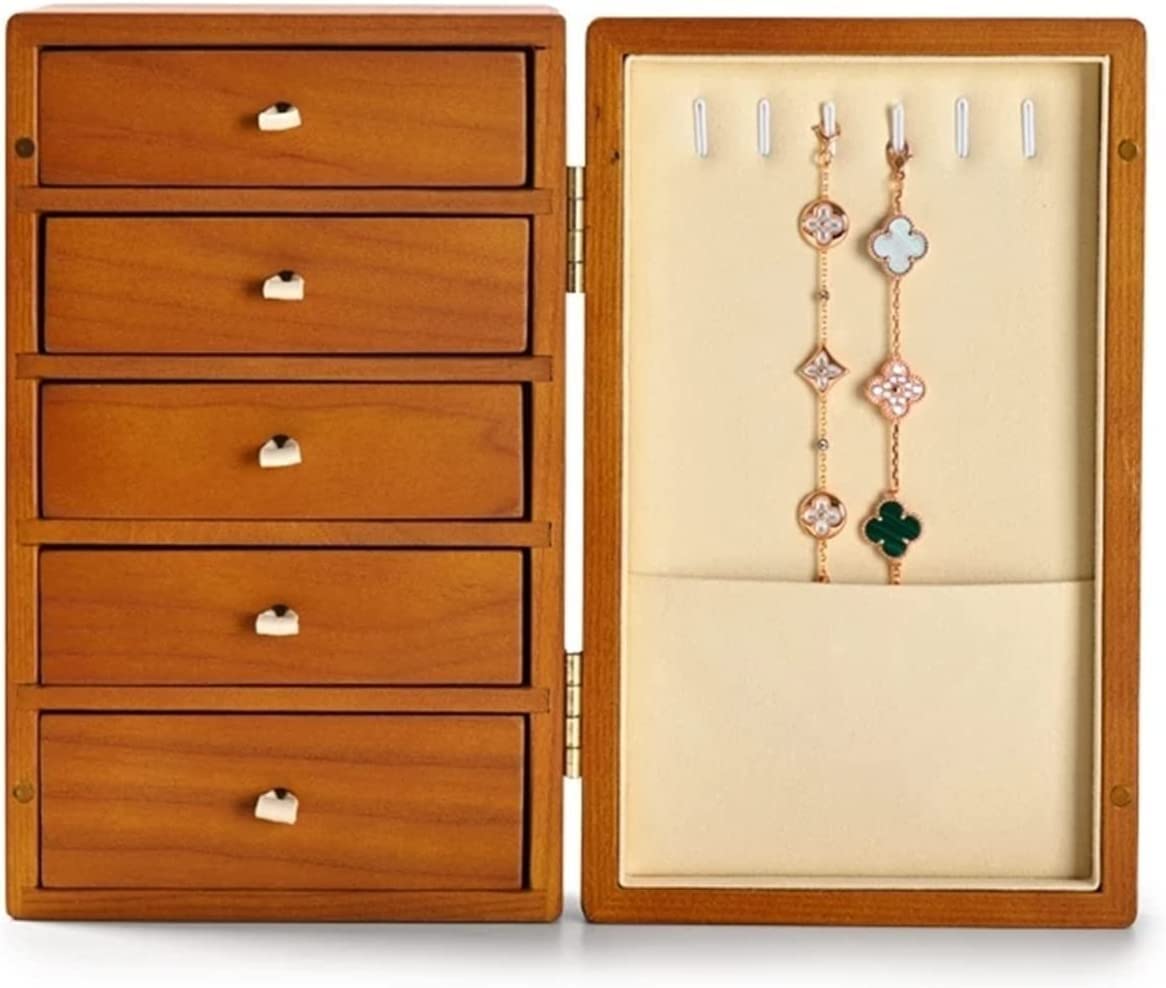Holz-Schmuckkästchen, Schublade, 5 Schichten, für Ringe, Ohrringe, Uhren, Anhänger, Halsketten, Schmuckkästchen, Schmuckaufbewahrung, Schmuck-Organizer, Aufbewahrung, Schmuckschatulle Stabilize