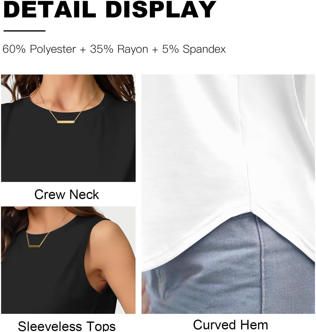 KKJ 2 Pack Womens Tank Tops Workout Tees Spring Summer Clothes Fashion Outfits Crew Neck Sleeveless Loose Fit Casual Shirts - Image 3