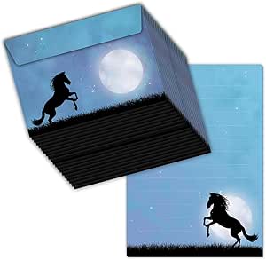 Papier à Lettres A5 Motif Cheval Pour Fille - Bloc De 25 Feuilles Lignées + 15 Enveloppes C6 - Fabriqué En Allemagne - 9