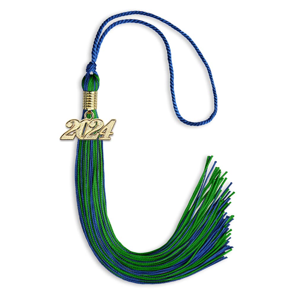 Endea Graduation Mixed Double Color Tassel with Gold Date Drop (Royal Blue/Green, 2024)