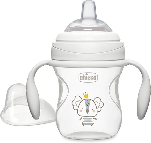 Chicco Vaso de transición con boquilla de silicona y tapa sin derrames, 7 onzas, marcas de calibración, asas extraíbles, apto para lavavajillas,