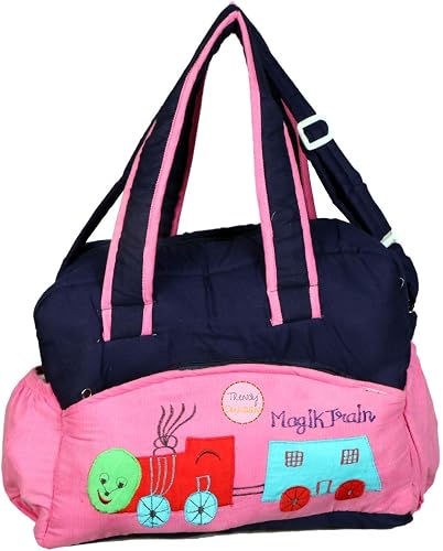 Newborn Baby Multipurpose Polyester Diaper/Mother Bag with Holder Diaper Changing Multi Compartment (Colors and Design May Wary). (Codroy Pink)