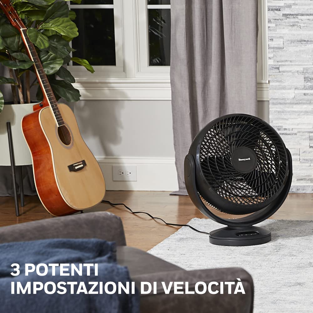 Ventilatore digitale oscillante Honeywell Turbo Force (personale per uso domestico o in ufficio; comando a distanza; comandi LED elettronici; 3 livelli di velocità; rotazione di 90°) HF715BE