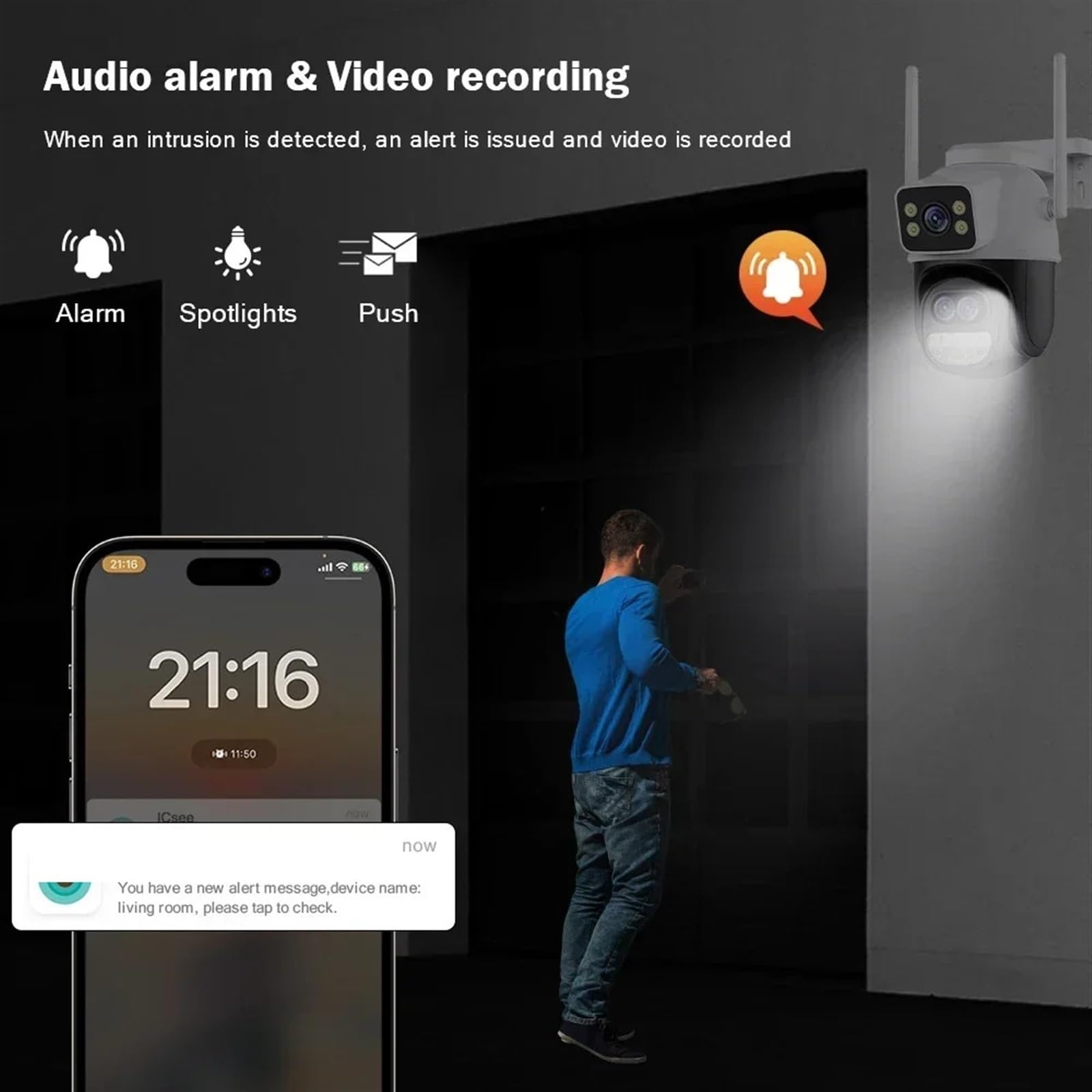 Telecamera da 6MP for esterni 12MP Tre lenti Doppi schermi Zoom 8X CCTV Video Cam Monitoraggio automatico Protezione di sicurezza Sorveglianza Installazione semplice(6K 12MP Add 64G)