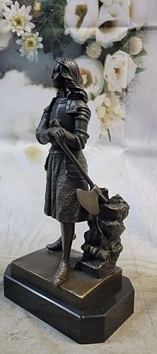 Miniatura 2 de EUROPEAN BRONZE Católica romana Santa Juana de ARC de pie W/hacha escultura estatua 100% bronce real arte de regalo