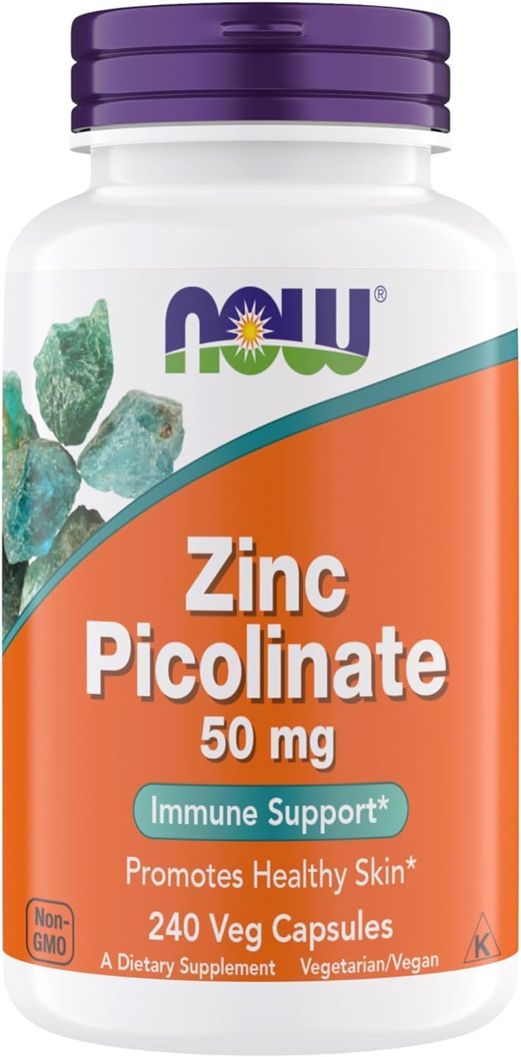 Product image of Now Supplements, Zinc Picolinate 50 mg, Supports Enzyme Functions, Immune Support, Non-GMO, Kosher, Suitable for Vegans - 240 Vegetarian Capsules (Pack of 1)
