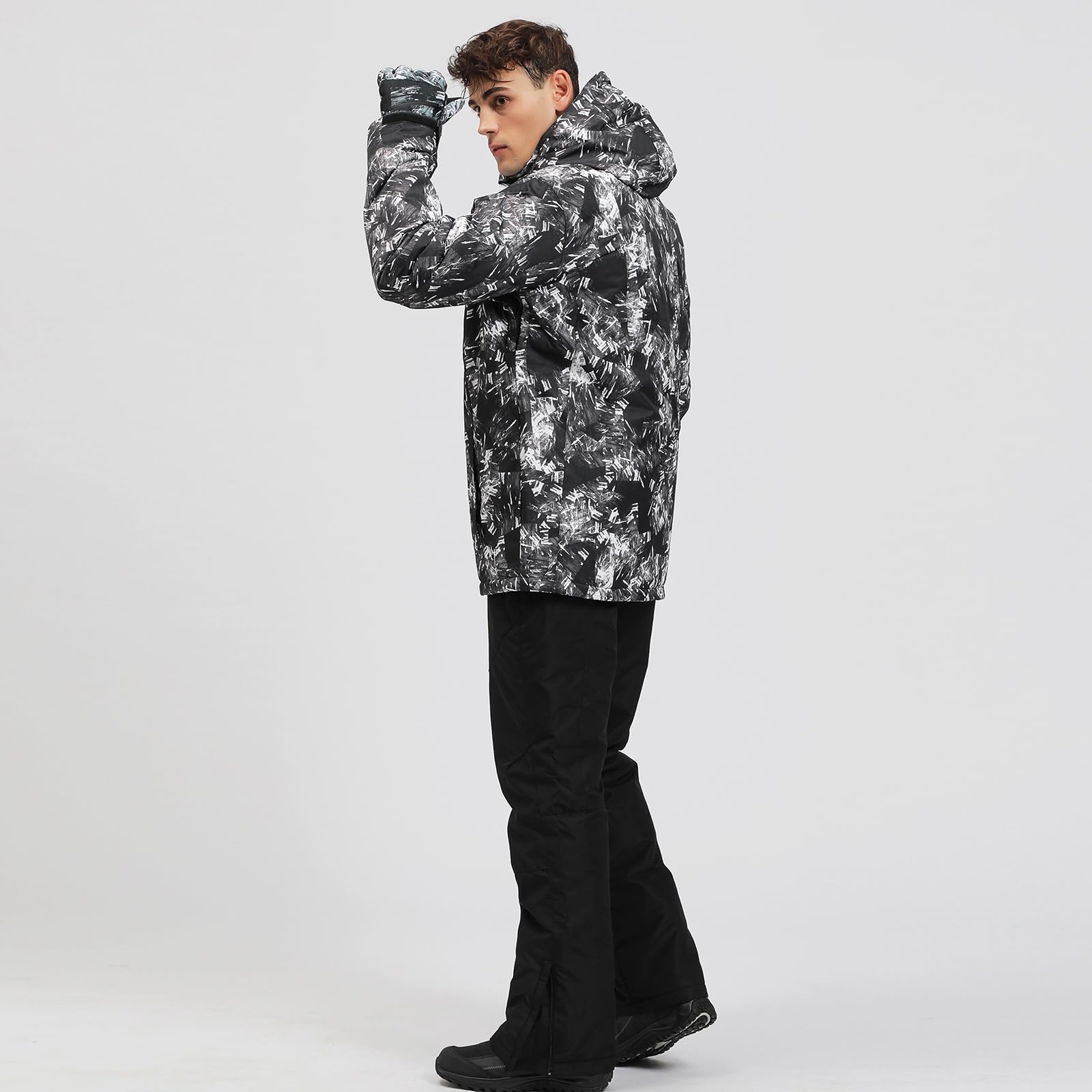 HOTIAN - Set di giacca da sci e pantaloni da uomo, per inverno, inverno, caldo, neve, sci, impermeabile, antivento