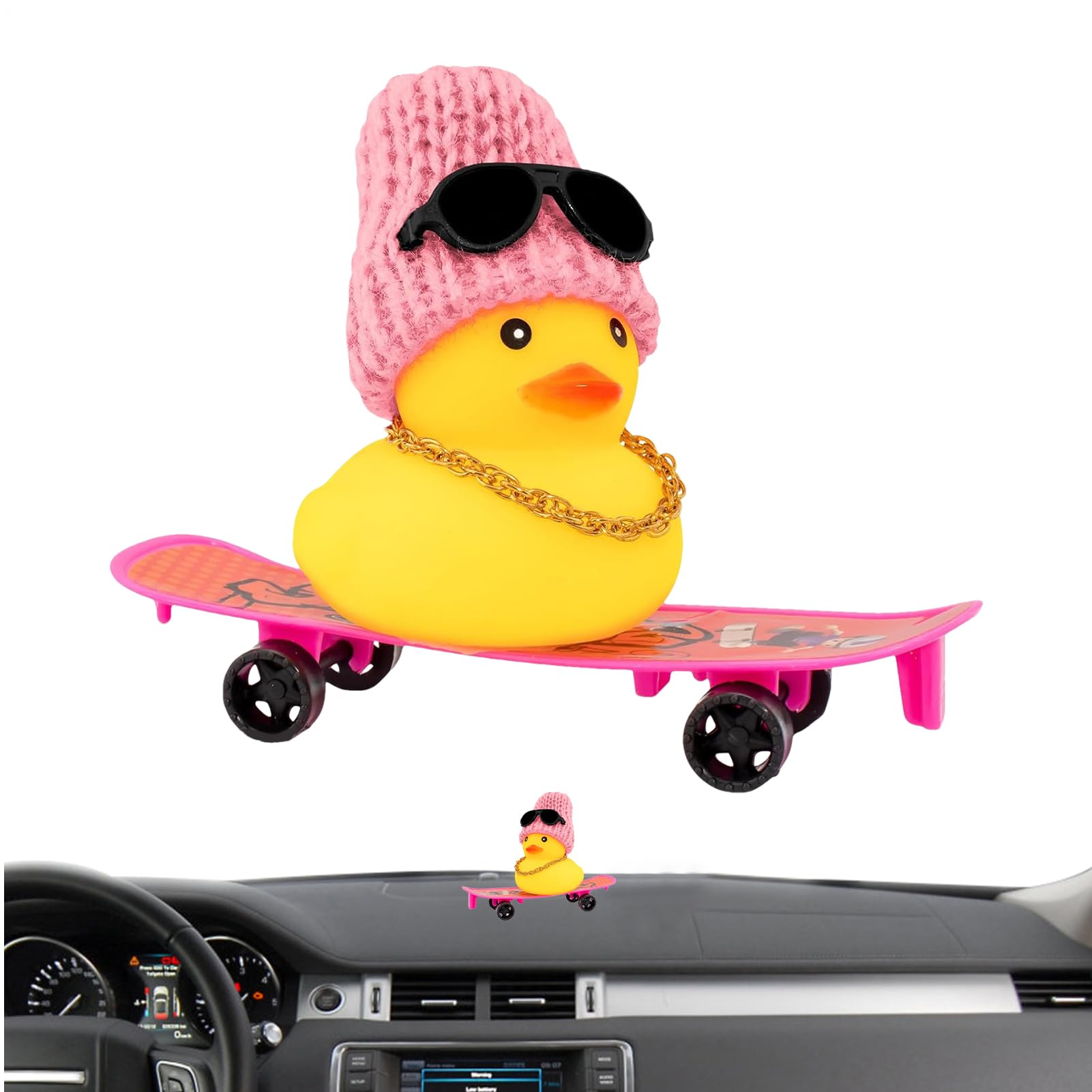 Car Rubber Duck - Yellow Duck Decoration Dashboard with Hat Necklace Sunglasses - Car Accessories, Table Decoration, Car Dashboard Decorations